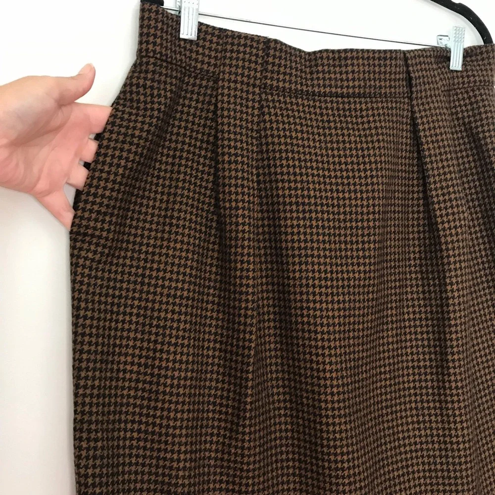Jones New York Vintage Wool Houndstooth Pleated Pencil Skirt w/Pockets Size 16